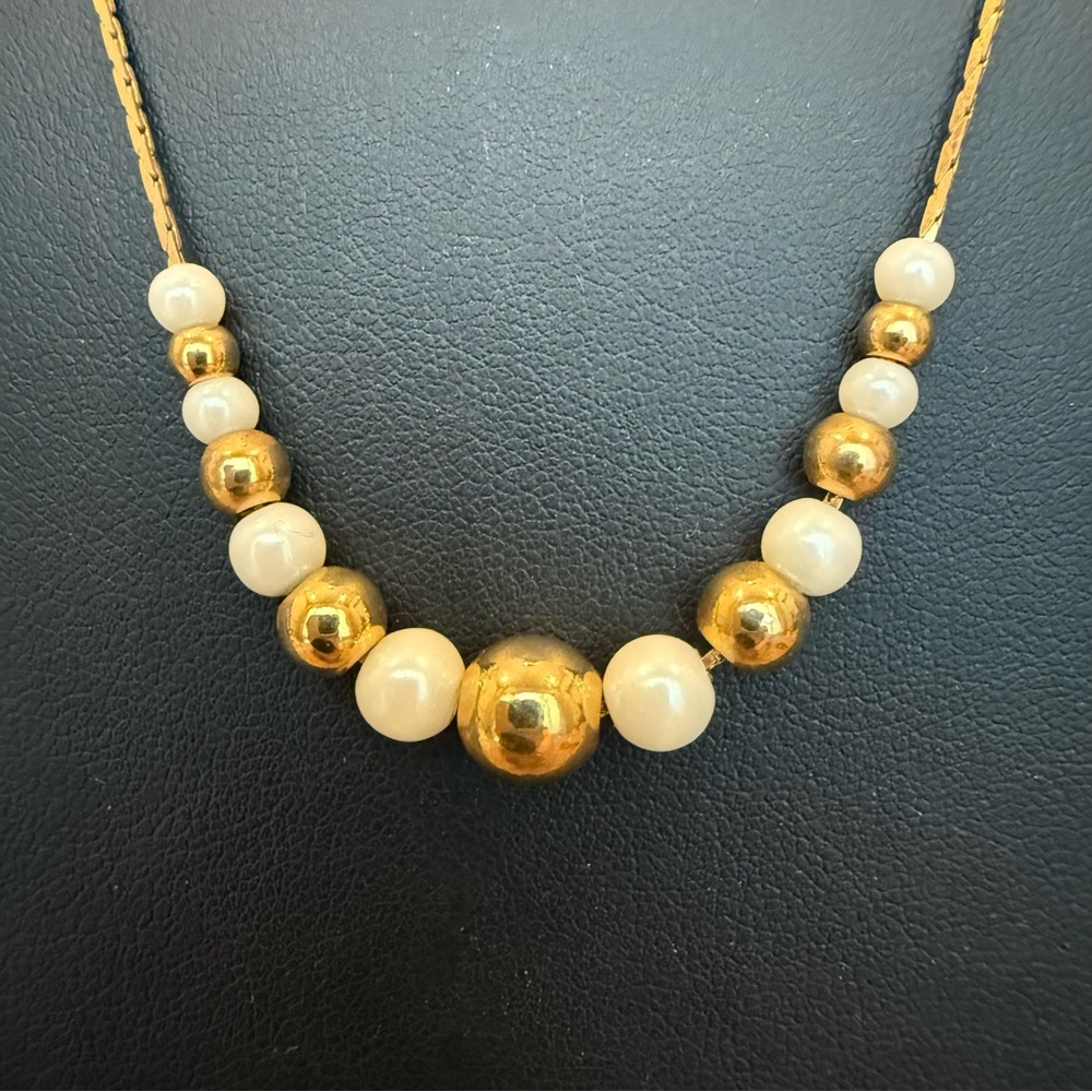 Vintage KOREA Graduated Ball Bead Gold Tone Necklace 24” Length